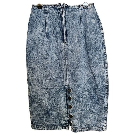Fever Denim Pencil Skirt Women Distressed Acid Wash Button Closure Size Small - Picture 2 of 7